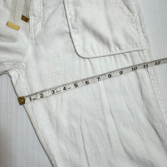 JUICY COUTURE White Linen Cotton Pants Large Drawstring Ankle Zip Y2K Minimalist - Picture 6 of 8